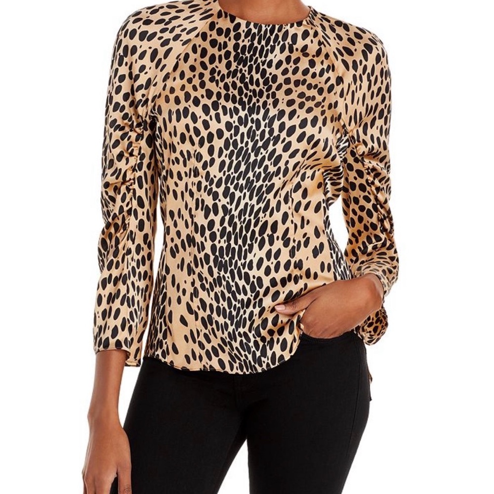 Rebecca Taylor Leopard Silk Ruched Top | Size 2 | NWOT